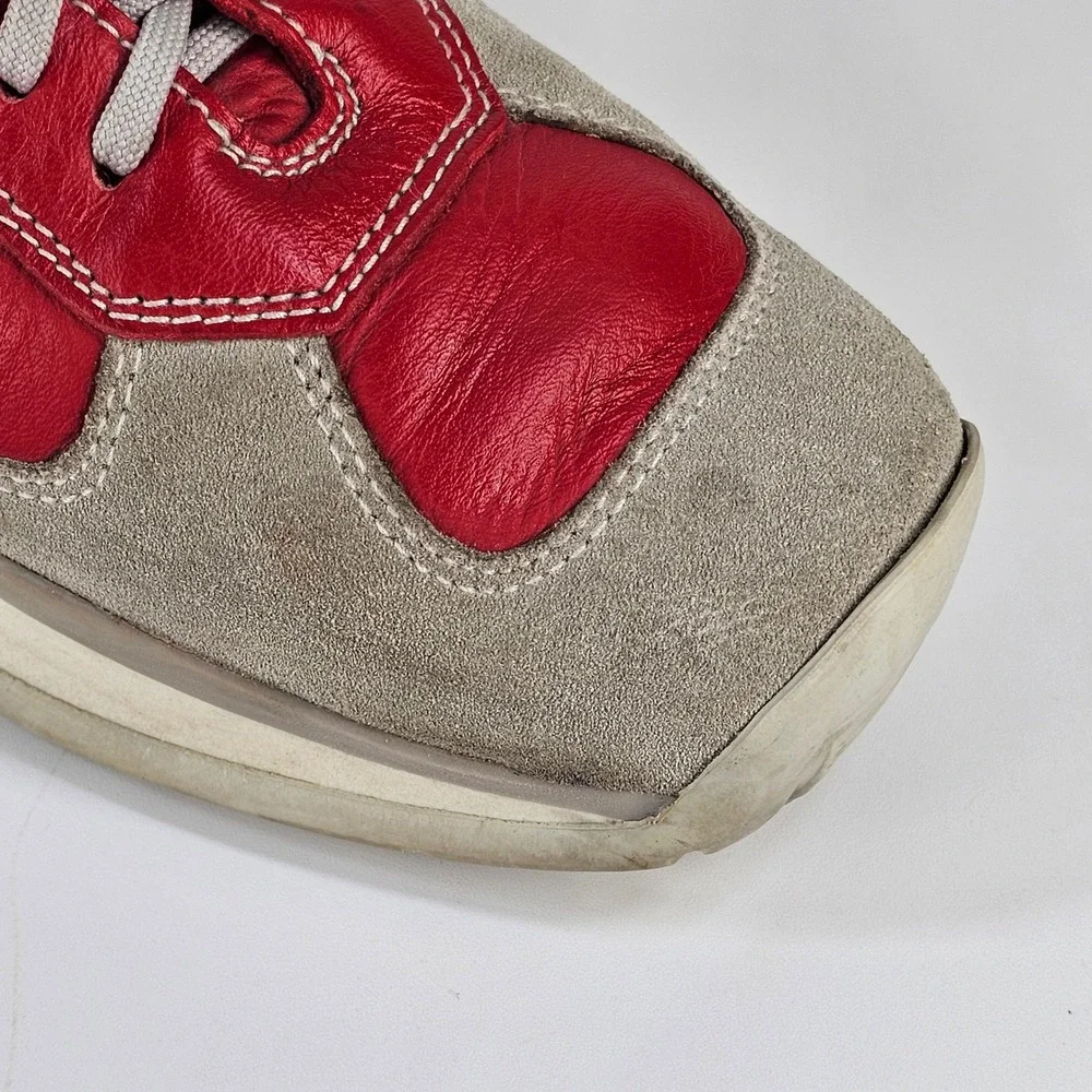 Vintage Prada Americas Cup Red Leather Grey Suede Sneakers E2003 39 Womens